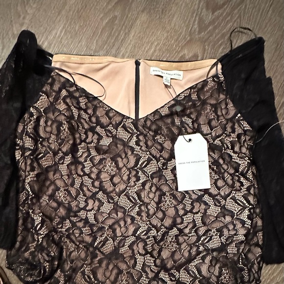 DRESS THE POPULATION Black/nude Esperanza
Lace Mini Dress size Large L - Picture 9 of 9